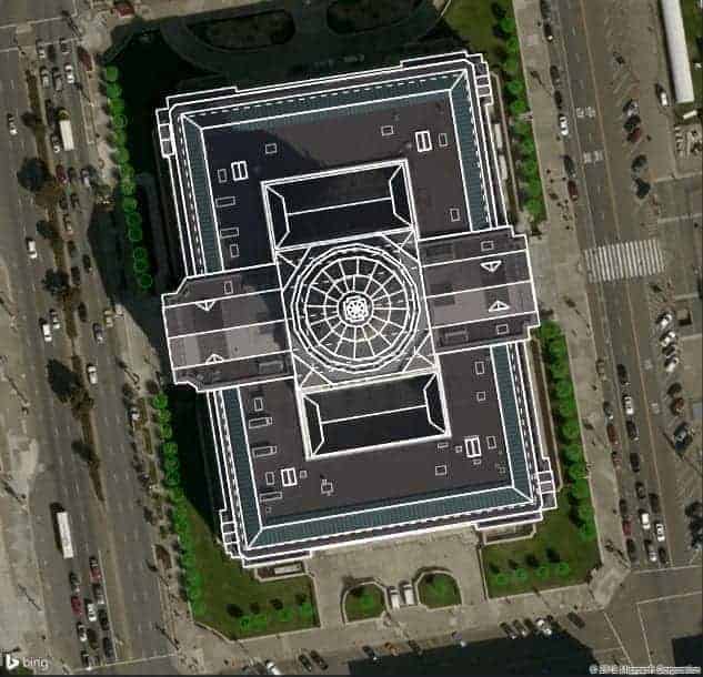 2D View of a recreation of San Francisco City Hall in Aurora solar design software.