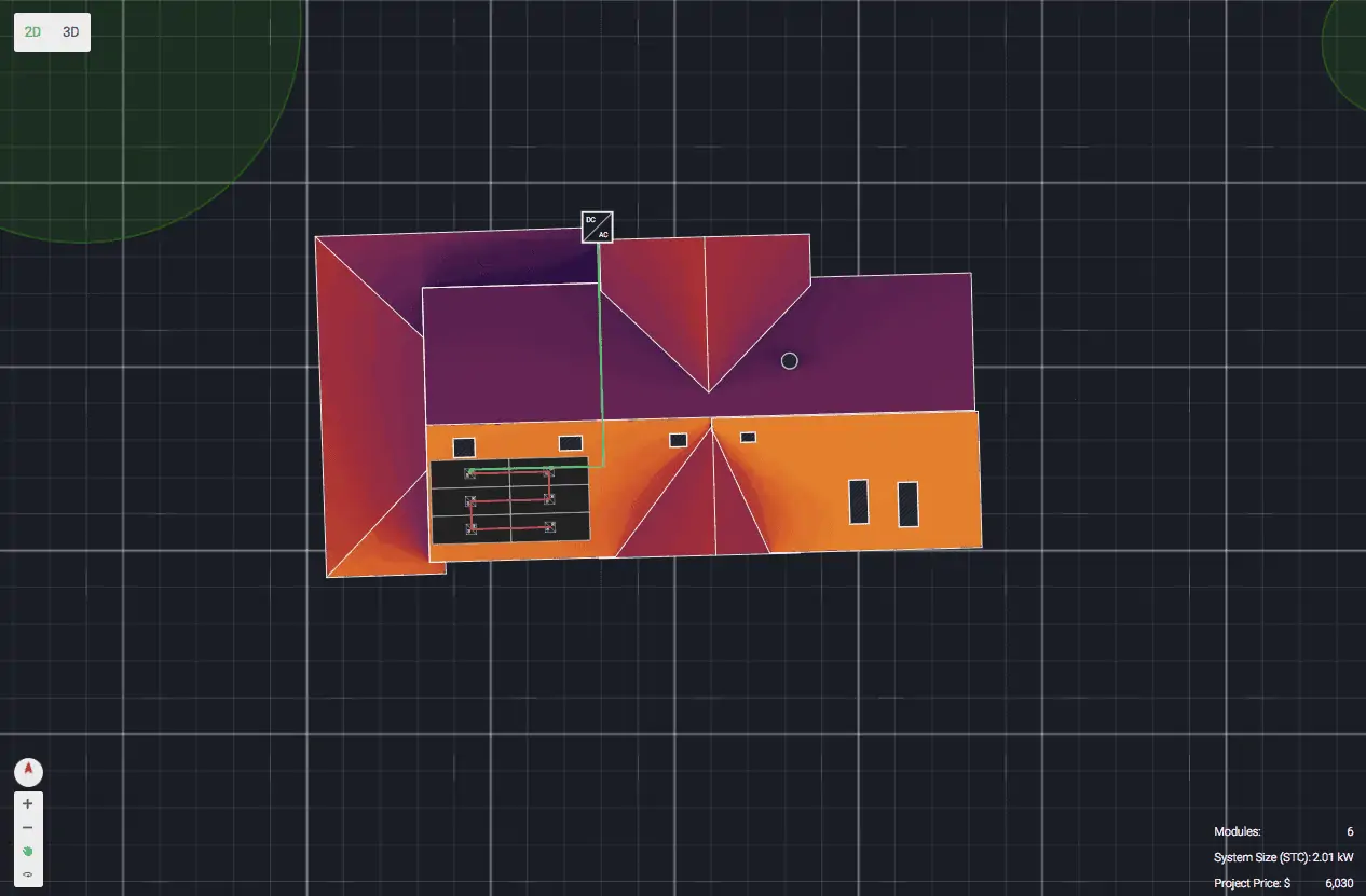 A diagram of a home solar panel install designed with AutoDesigner