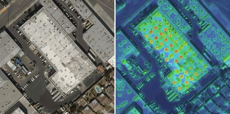 Satellite imagery showing Aurora’s automatic identification of similar obstructions with computer vision