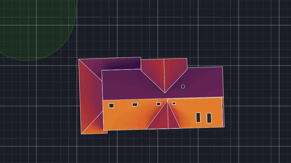 Irradiance map shows the ideal areas to place solar panels on the house from A Christmas Story