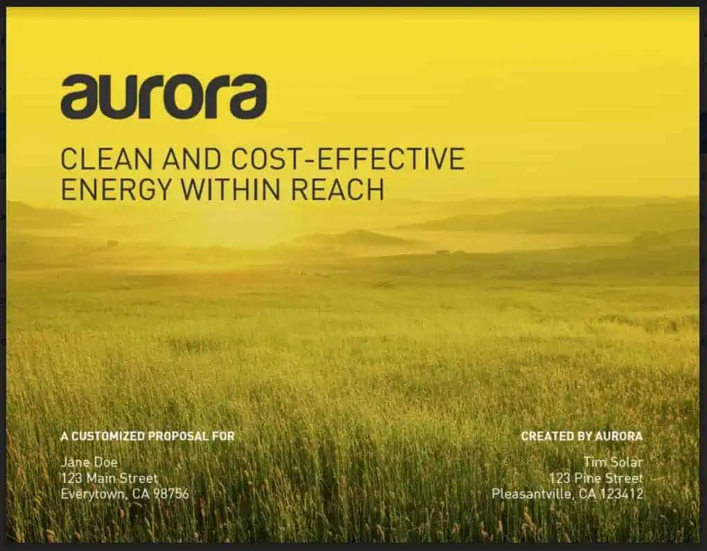 An example of a designer solar sales proposal template in Aurora.