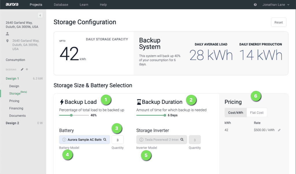 Aurora's Storage Configuration Screen