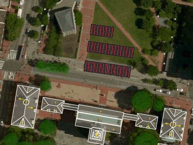 A 2D view of a groundmount solar design for Independence Hall, created in Aurora Solar