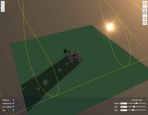 Aurora solar software simulates the sun’s movement, and resulting shadows, during every hour of the year. The sun path animation illustrates this.