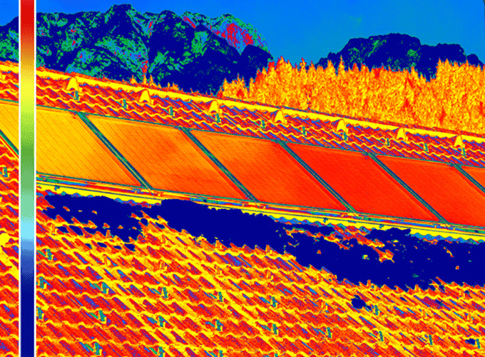 An example of thermal imaging to detect hotspots in solar PV arrays